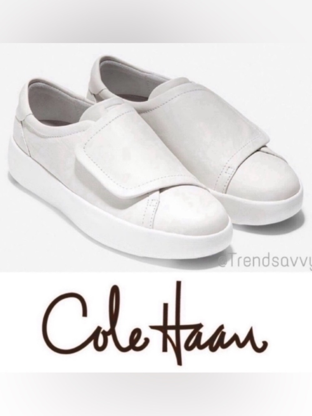 Cole Haan GrandPro White Leather Platform Sneakers Top Flap Slip On Women 9B